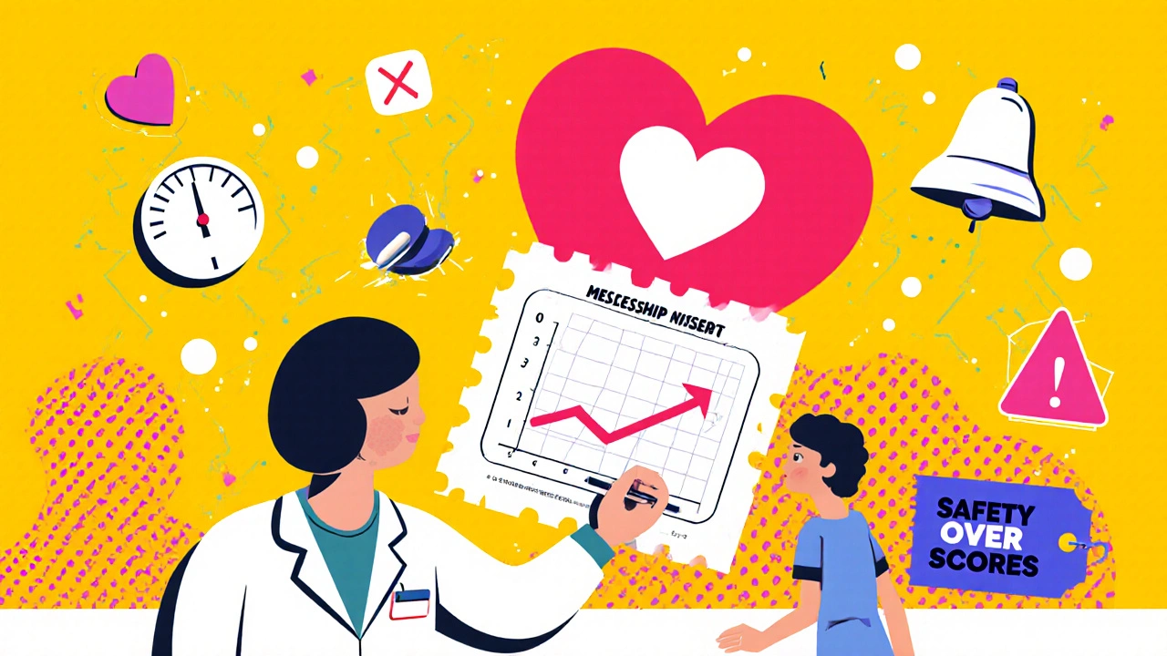 Doctor handing a heart-shaped exit ticket to patient with floating health icons.