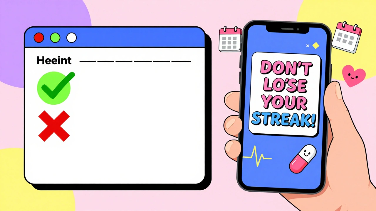 A doctor&#039;s screen defaults to a generic drug while a phone reminds a patient not to break their medication streak.