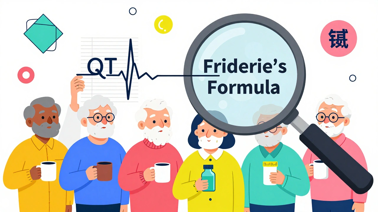 Elderly patients with ECG readout and geometric electrolyte icons in vibrant cartoon style