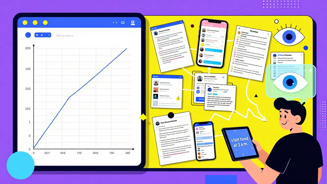 Hybrid dashboard blending clinical charts with wild patient reports from apps and wearables.