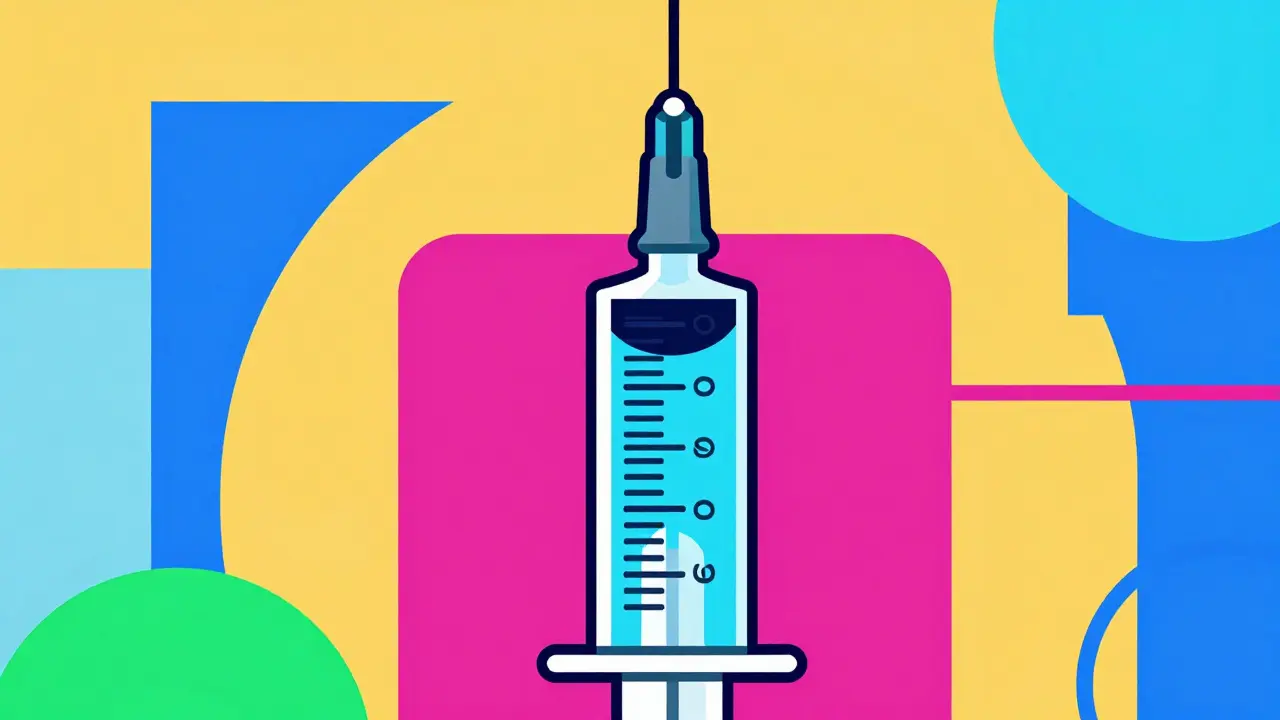 Medical oral syringe with measurement lines in bright colors.