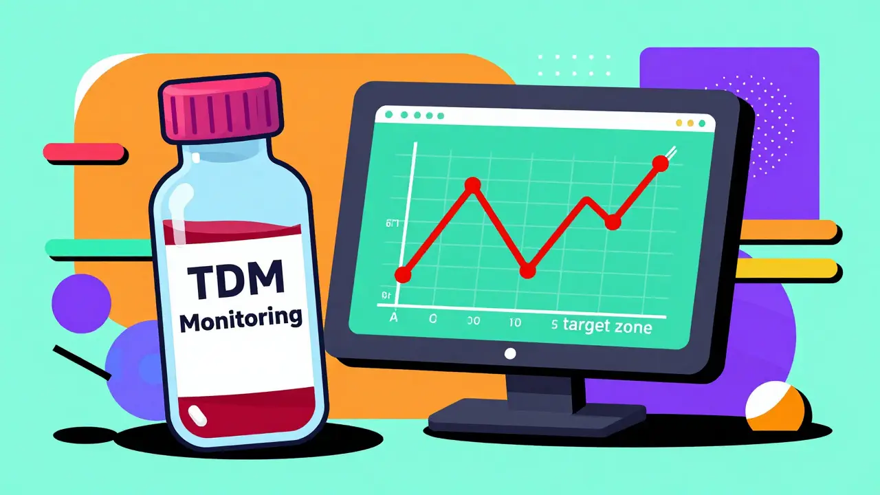 Abstract medical monitor showing a drug concentration line reaching a target zone.