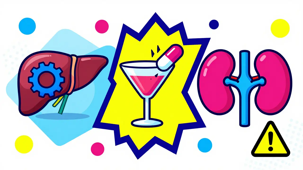 Abstract Memphis style icons representing drug-drug, drug-food, and drug-condition interactions.