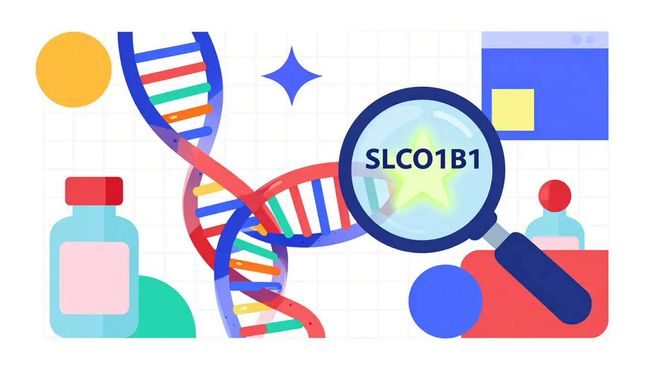 Colorful DNA helix and medicine bottles in a bold Memphis design style symbolizing genetics.