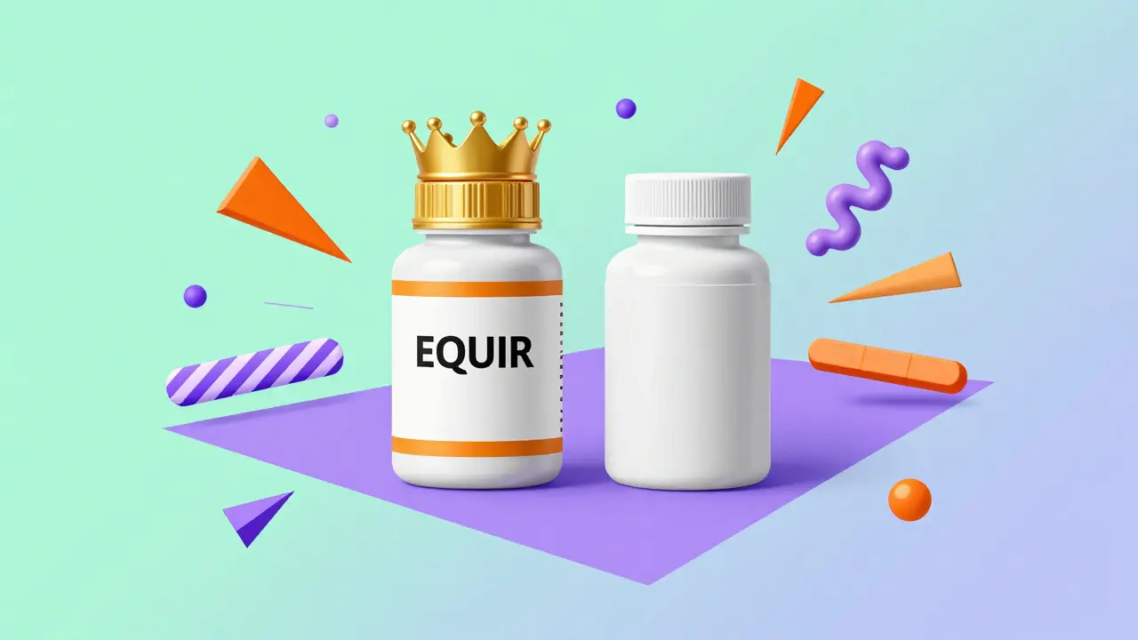 Comparison of brand and generic medicine bottles with geometric shapes