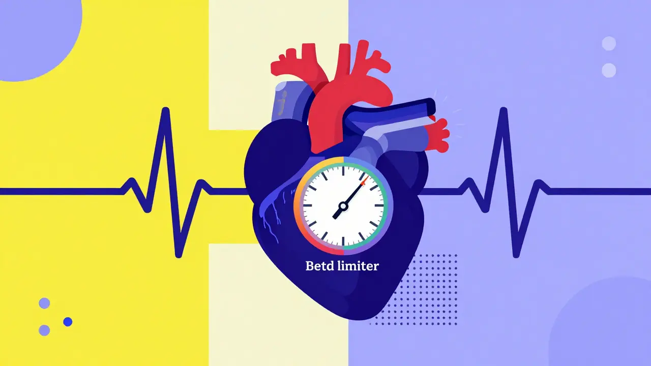 Stylized heart with a speed limiter dial and rhythmic geometric patterns in Memphis style.