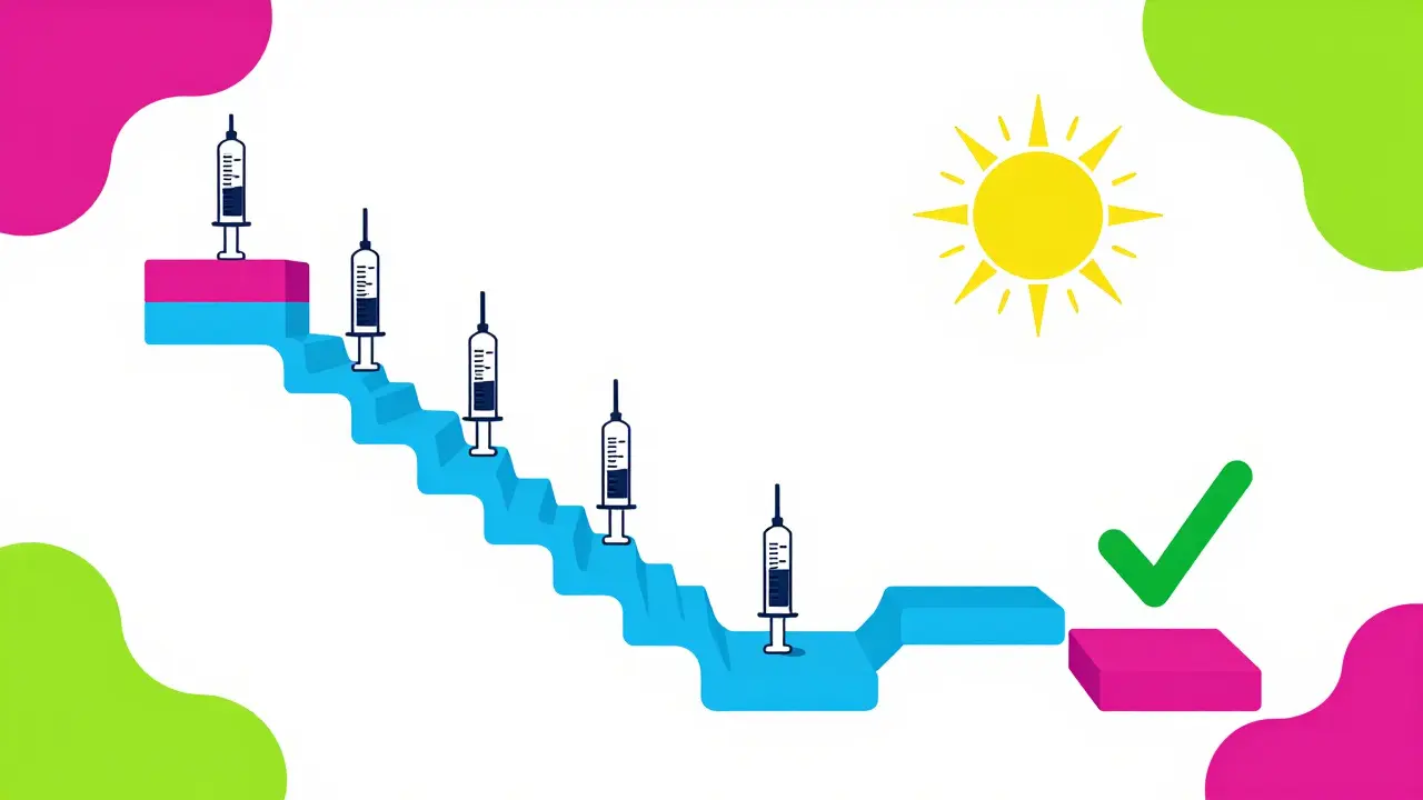 Colorful geometric stairs showing insulin reduction during steroid tapering