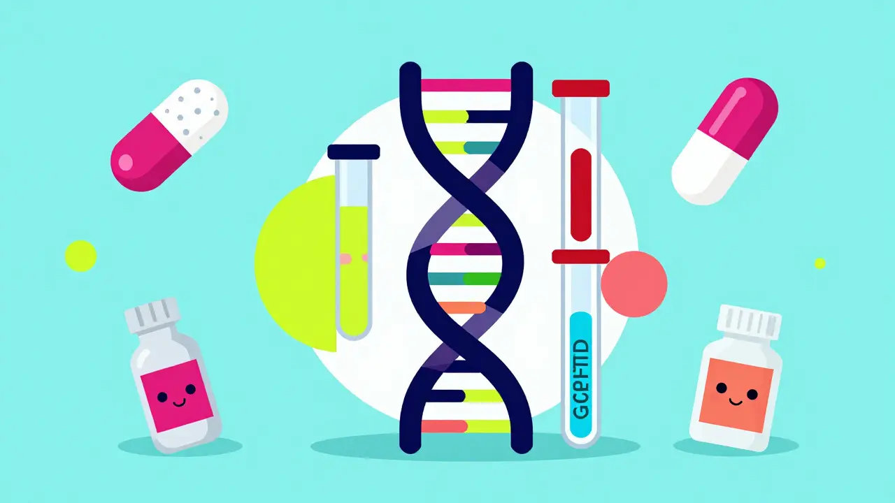 Memphis design art showing DNA testing and safe antibiotic alternatives