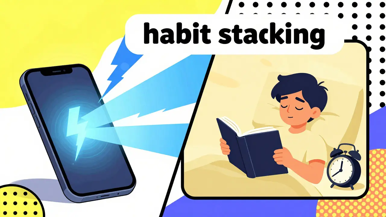 Split illustration comparing screen time vs. reading for better sleep habits.