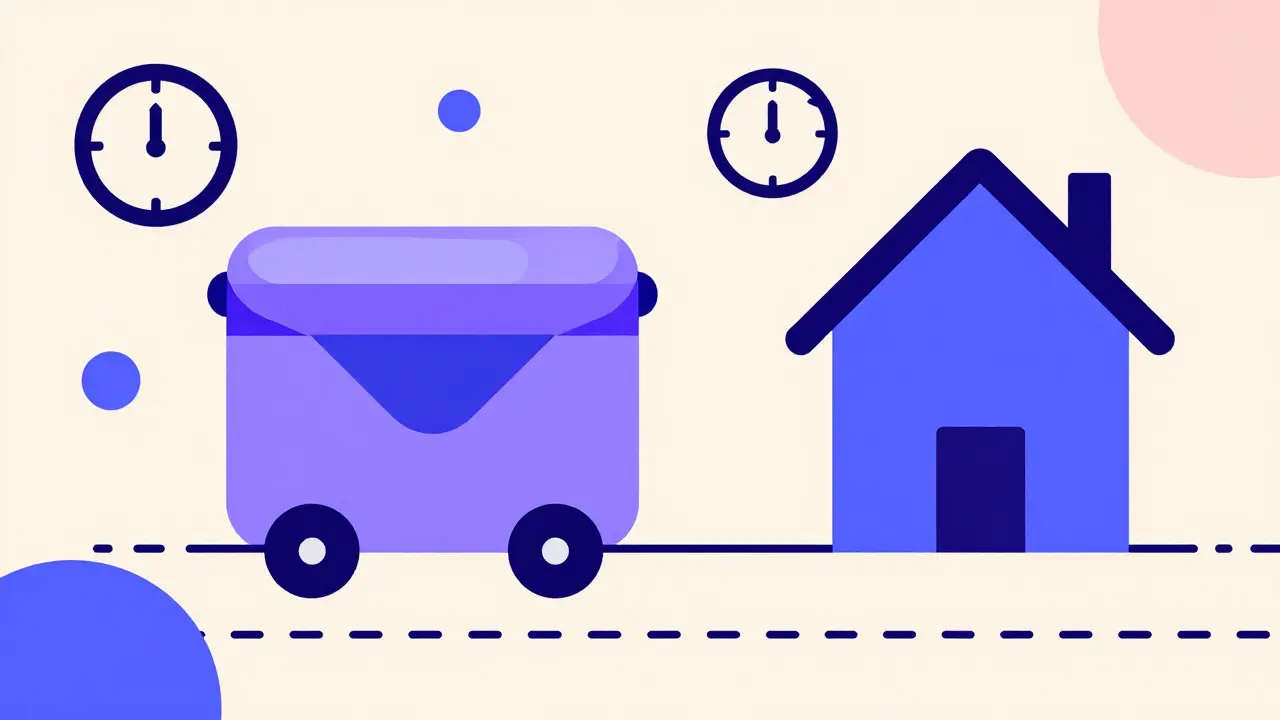 Geometric Memphis design depicting secure medication delivery and refill management concepts.
