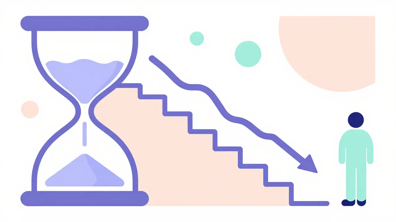 Memphis design illustration showing gradual opioid tapering using wavy lines and geometric steps.