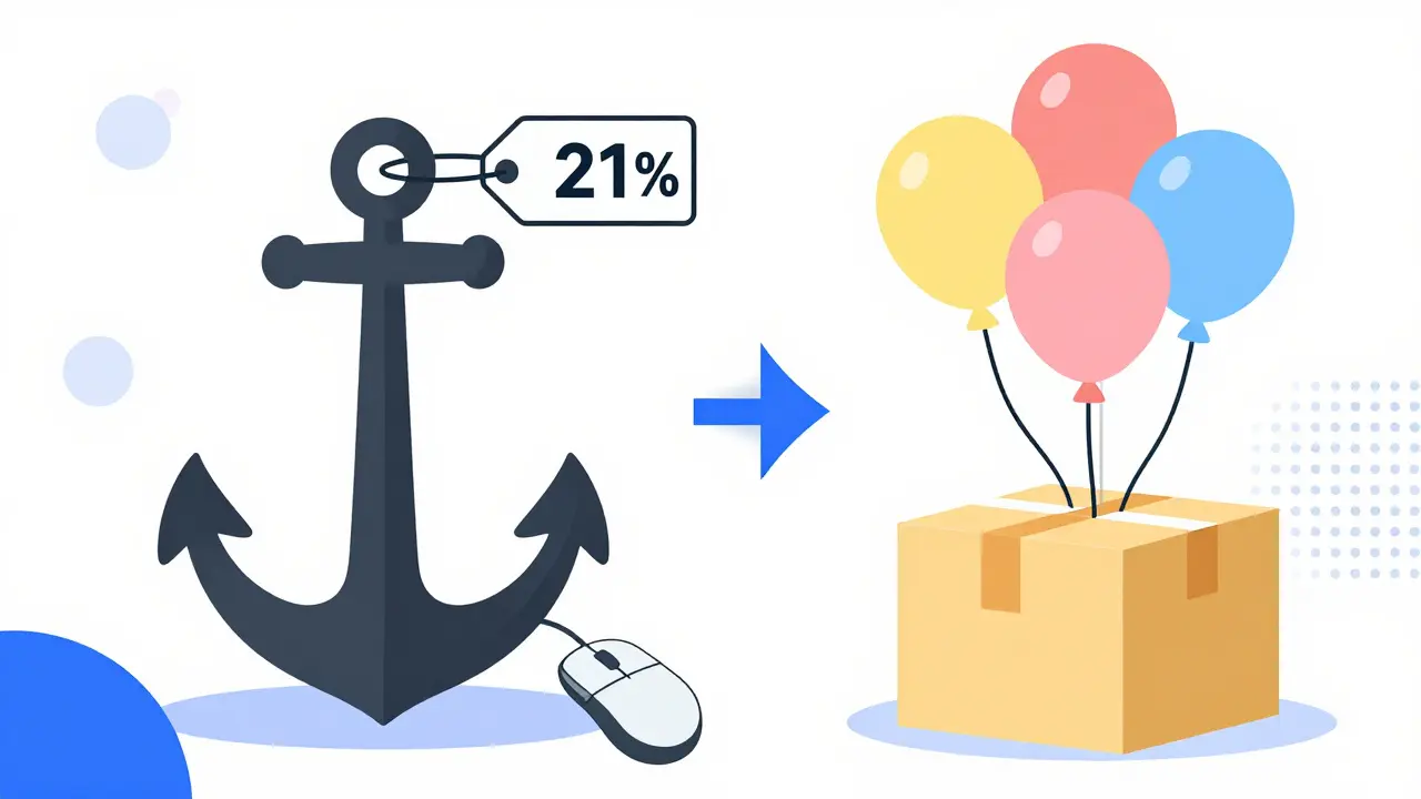 Memphis style cartoon showing floating balloons vs heavy anchor representing drug prices