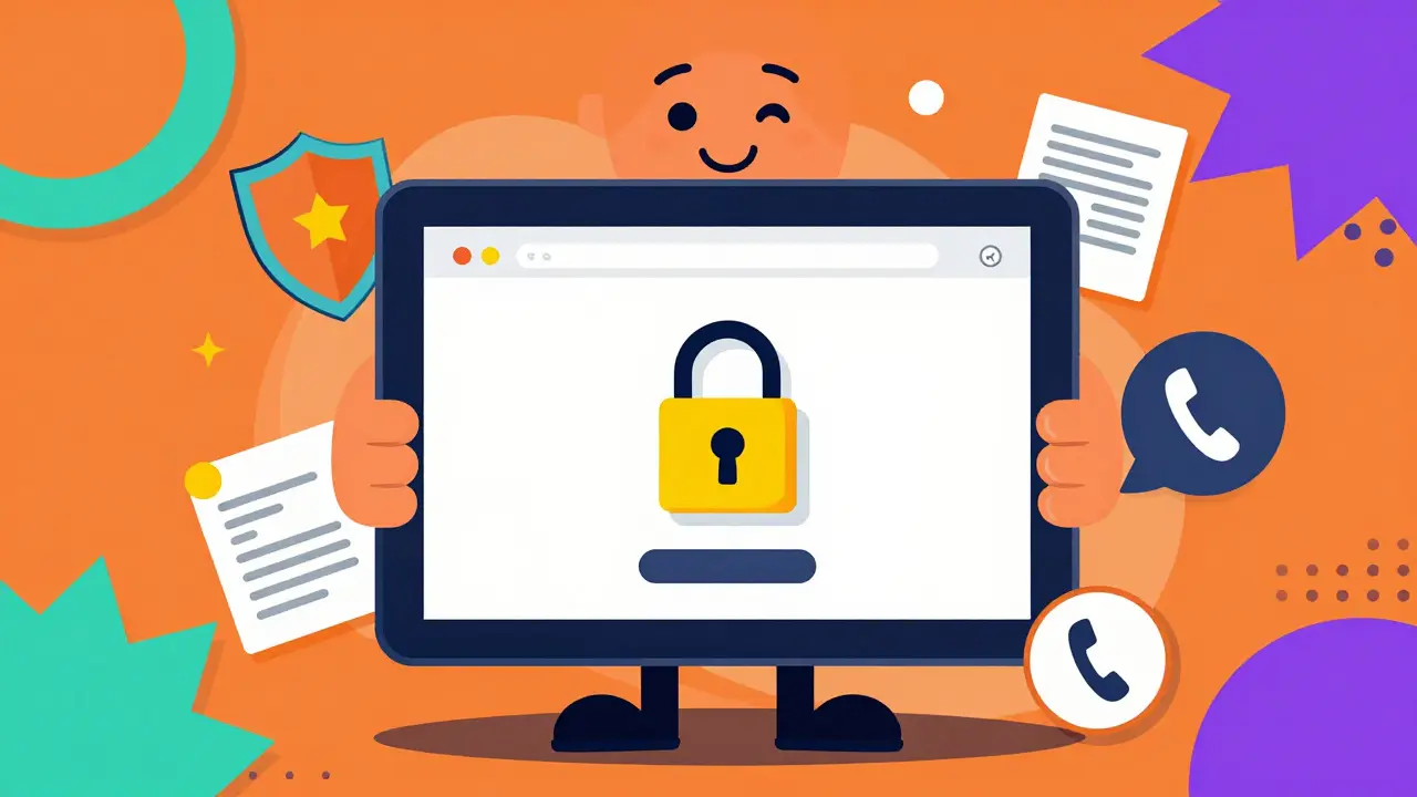 Person using tablet to verify safe online pharmacy with security icons