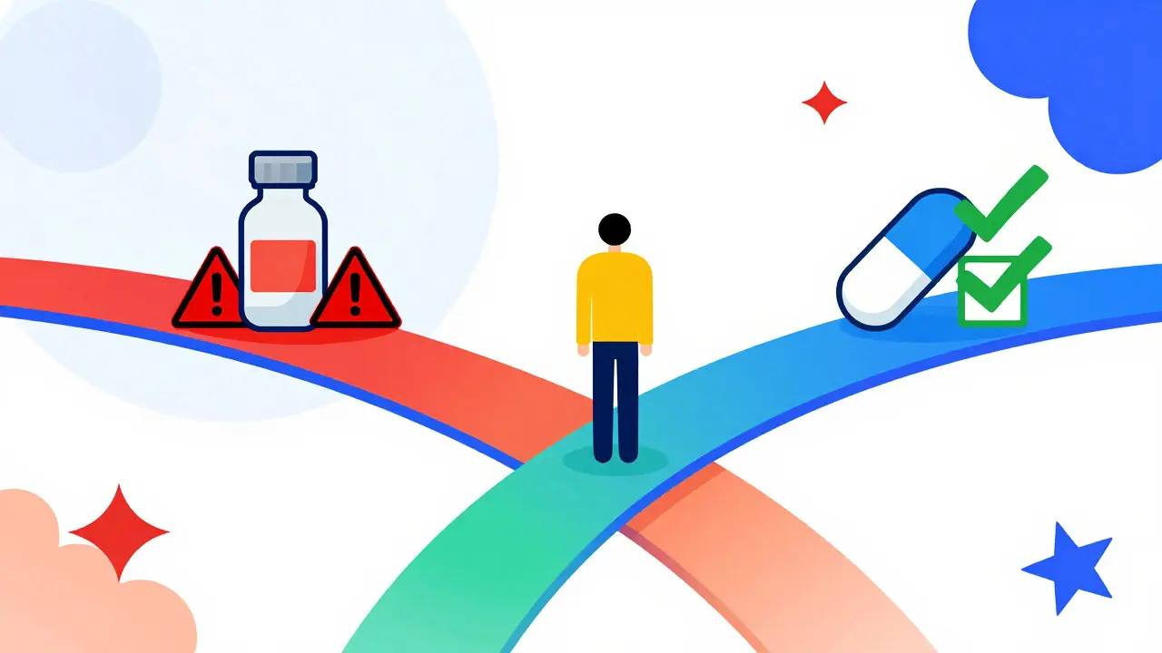 Geometric illustration of choosing between pain medication options