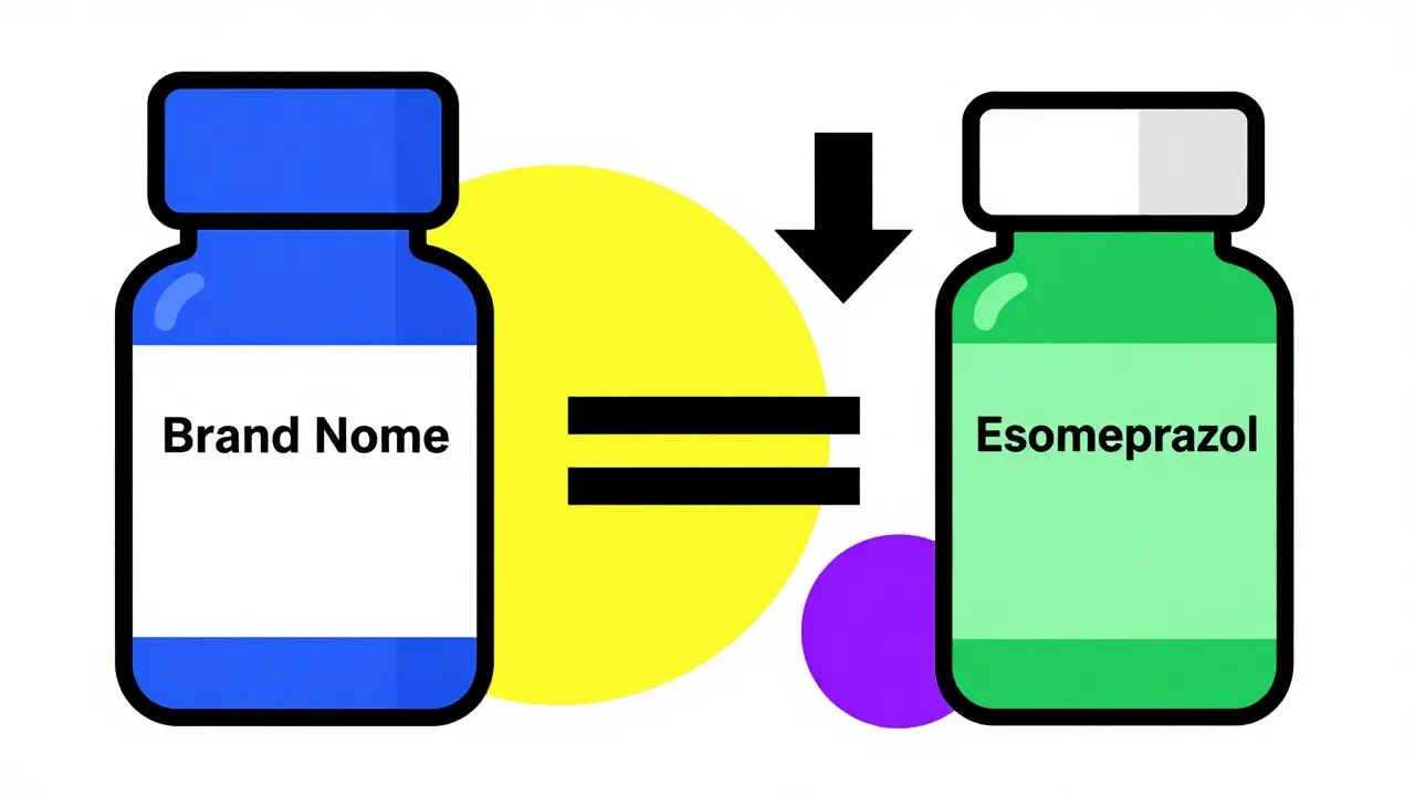 Graphic comparison of brand name and generic pill bottles showing cost savings