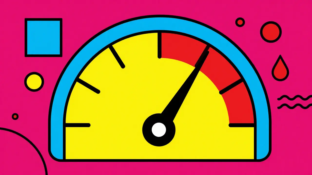 Graphic illustration of an erratic INR gauge with volatile geometric shapes