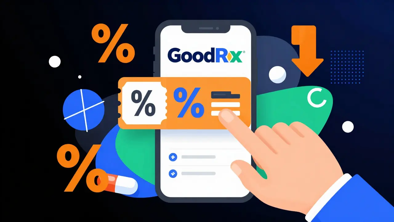 Illustration of a phone with a digital discount coupon for medication savings