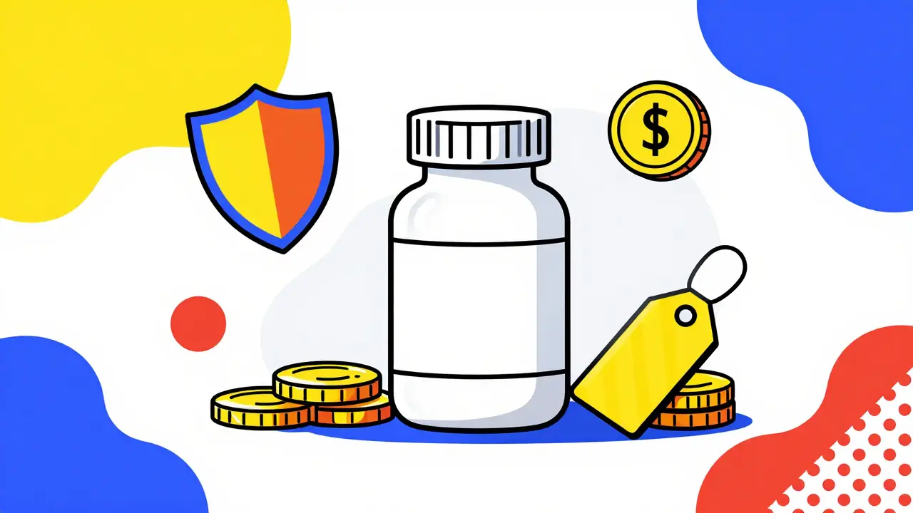 Memphis design graphic showing safe and affordable medication management