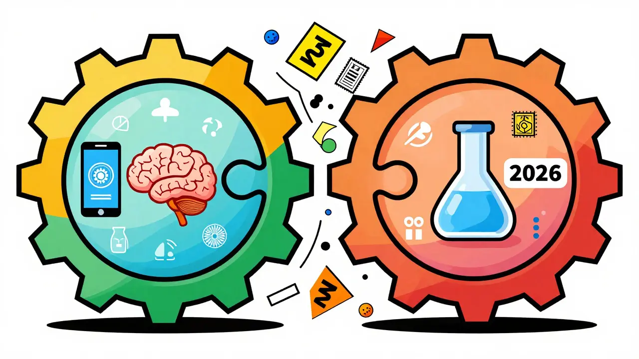 Abstract Memphis design depicting future pharma trends and regulatory challenges