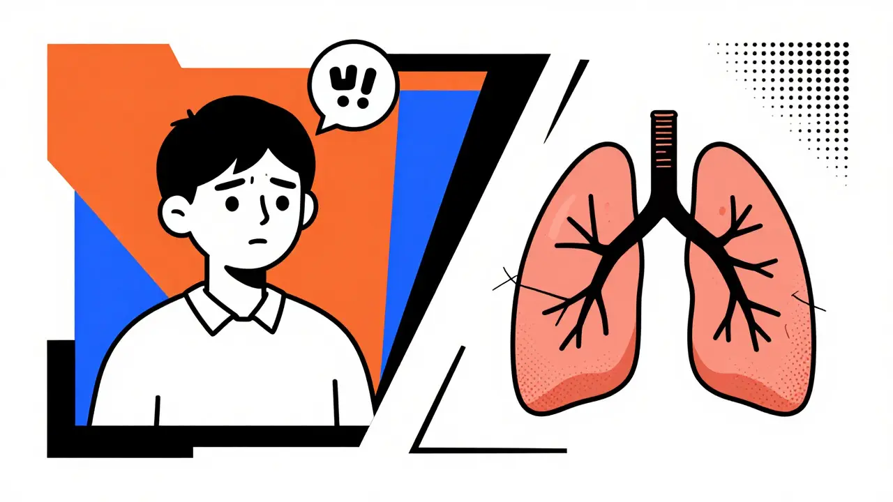 Graphic illustration contrasting pain tolerance with fragile lung function