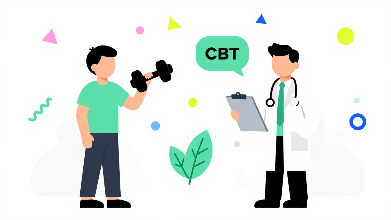 Stylized doctor and patient discussing safe pain management strategies