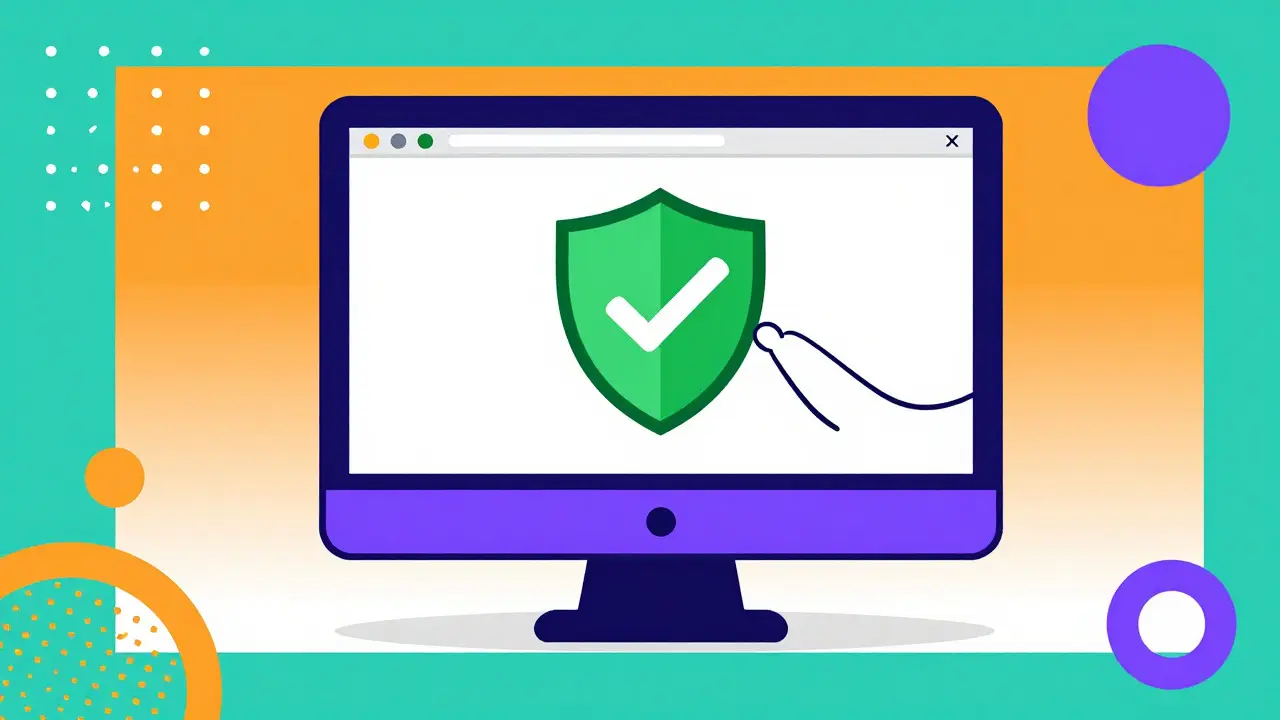 Stylized illustration of safe online pharmacy verification